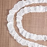 5 Yards Eyelet Lace Trim, 3.5 CM White Cotton Lace Ribbon (5yards) | Wavy Edge Floral Embroidery Ruffle Laces Trim for Sewing Dress Clothes Bag Dolls Pets Clothes