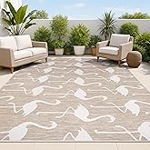 JONATHAN Y Flamingos Two-Tone Indoor Outdoor Area Rug 5X8 Beige/White, Liana Casual Coastal for Backyard, Patio, Porch, Easy-