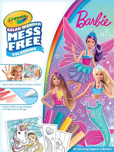Crayola Color Wonder Barbie Mess-Free Colouring Book 18 Pages 5 Markers