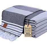 GOLD CASE Turkish Beach Towel Set of 6 – 100% Cotton Large Turkish Bath Towels 70 x 38'' – OLYMPOS Oversized, Quick Dry & Sand Free Beach Towel – Lightweight Towels Set - Black