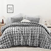 YIKUSH Light Gray Comforter Set Full – Ultra Soft & Warm Faux Fur Comforter for Winter, Elegant Fluffy Cream Comforter with Pillowcases, Cozy Gray Full Bedding Set