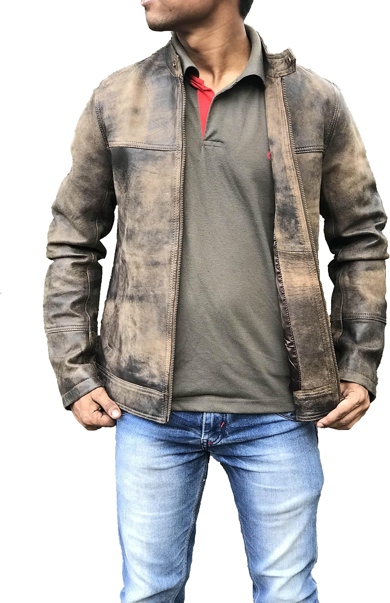 Luis LeatherLegends Men's Cafe Racer Triple Stitch Distressed Brown Wax Vintage Leather Jacket