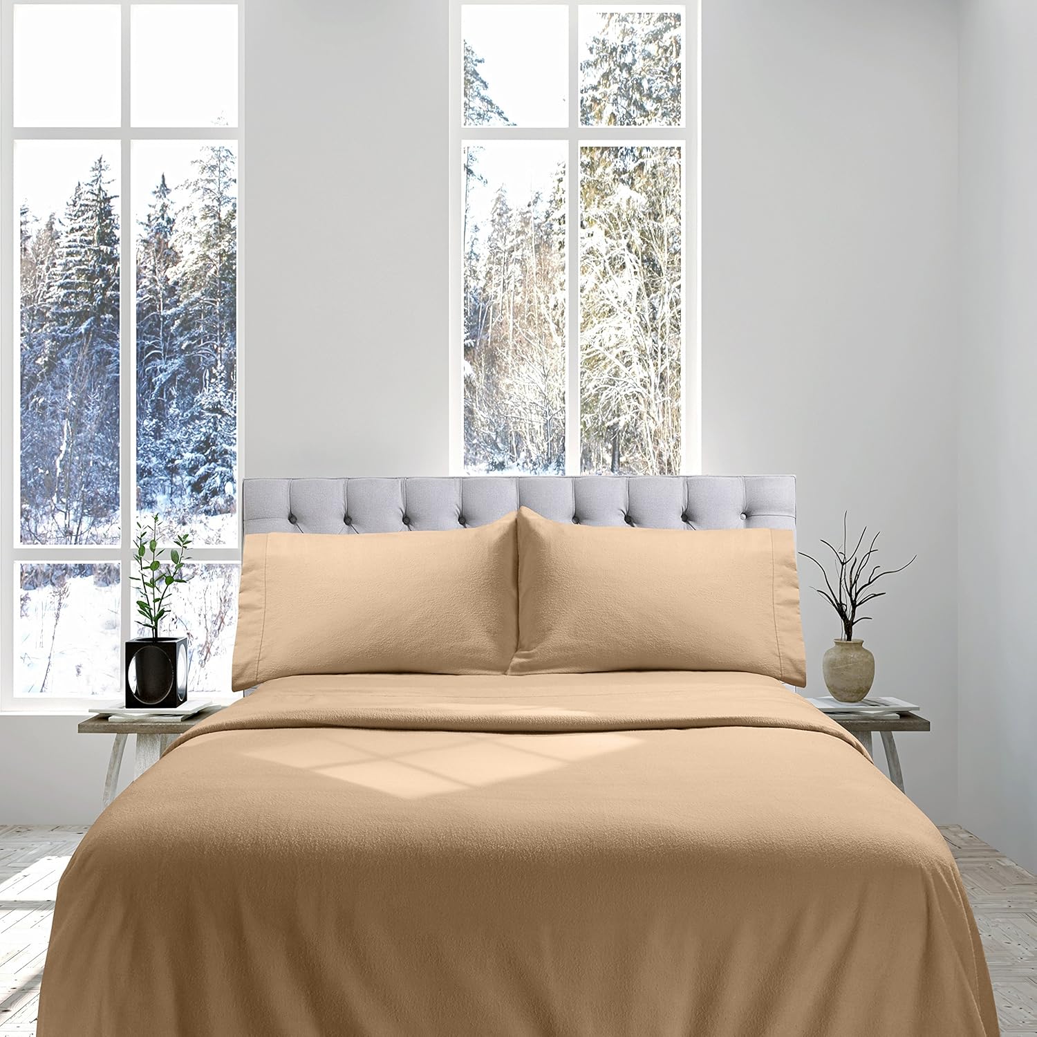 Genteele 100% Cotton Flannel Sheet Set - Luxurious Heavyweight - Ultra Soft Premium Velvety Quality 3 Piece Set - Twin, Camel