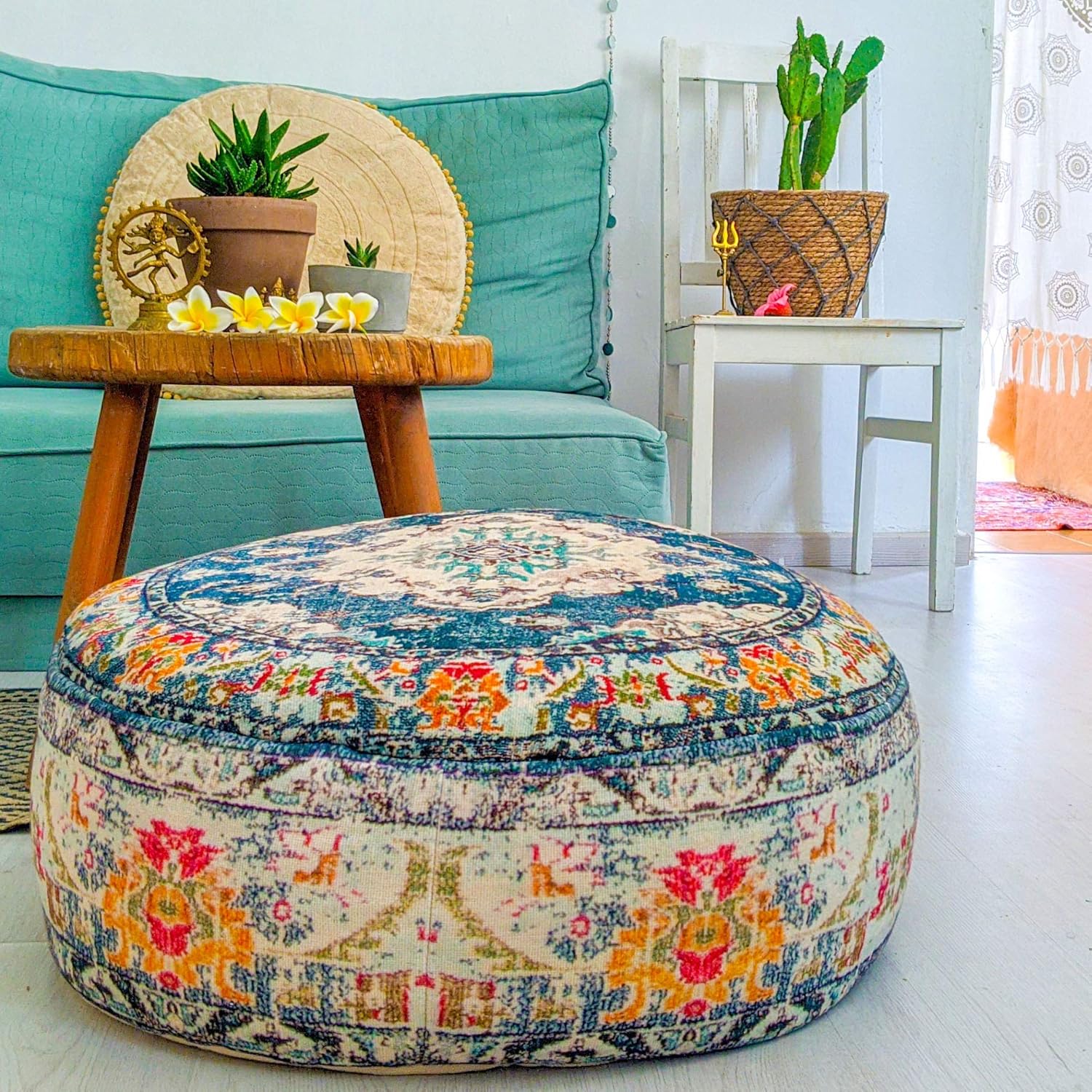 Mandala Life ART Bohemian Yoga Decor Floor Cushion Cover - 24x8 inches - Round Meditation Carpet Pillow Case - Printed Cotton Rug Pouf: Furniture & Decor