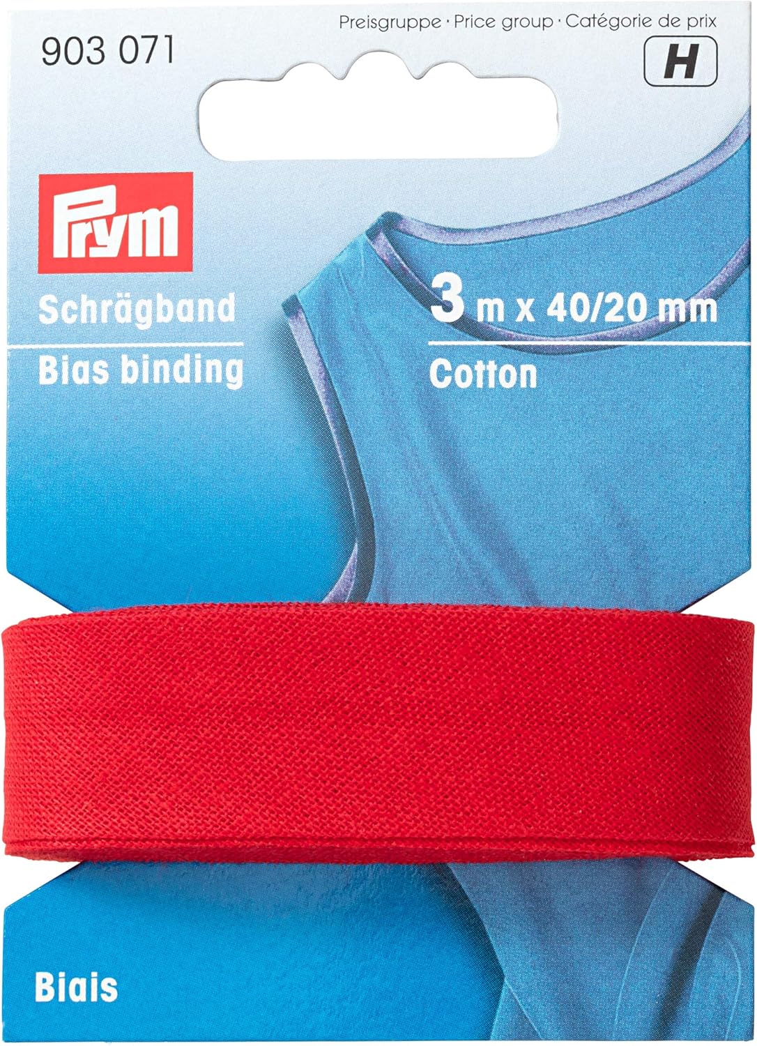 Prym 903071 Schrägband Baumwolle, 40/20 mm, 3 m, rot, 100% CO, Falzung