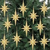 Quzzil 12 Pcs Christmas Gold Bethlehem Star Ornaments Glitter 4.72 x 2.95In | Star of Bethlehem Decor for Tree Topper or Hanging, Nativity Scene Decor, Plastic Glitter Finish, Festive Holiday Ornaments