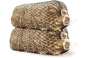B BLOOMOAK Bloomoak Slow Hay Net Feeder for Horses, Durable Soft Black PE 2/3 String Hay Bales Bags, Fit 36x18x18 to 47x25x17 Inches, Extends 50-64 Inches (2 1.6" Hole/2PC)