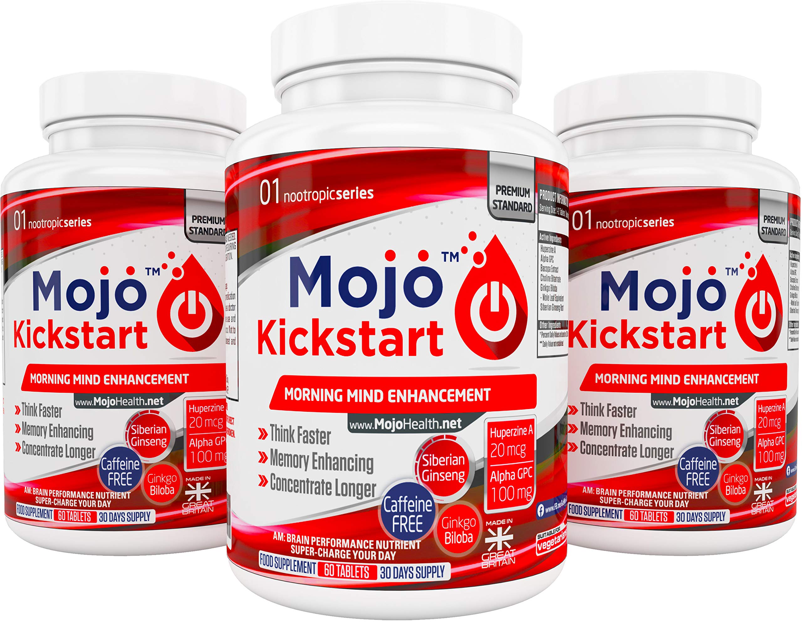 MOJO KICKSTART - Nootropic Alpha Brain Wave Boost Mental Supplements Focus Nootropics Enhancement | Alpha GPC | Bacopa | Choline | L-Tyrosine | Ginkgo Biloba | CoQ10 | Ginseng + MONEY BACK GUARANTEE
