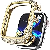BAIHUIAM Bling Cases Compatible with Apple Watch 44mm SE/Series 6 5 4, Stainless Metal Protective Case with Sparkling Rhinestones Diamond Bezel Cover Case for Women Girl, Gold