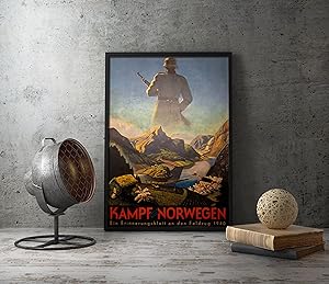 WW2 German Propaganda Poster - KAMPF UM NORWEGEN - WWII Military Wall Art Decor idea for Home, Office, Living Room, Bedroom, Garage, Military collector
