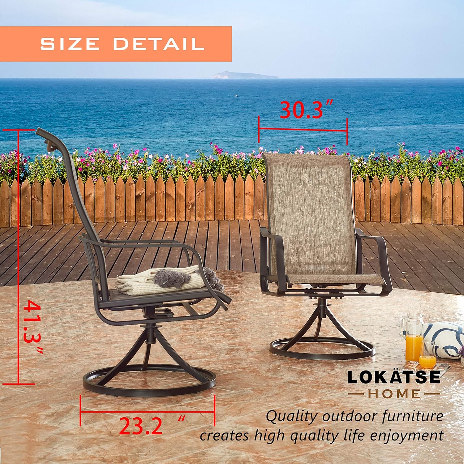 LOKATSE HOME Outdoor Patio Swivel Chair Set Sling(Set of 2), 2, Grey : Garden & Outdoor