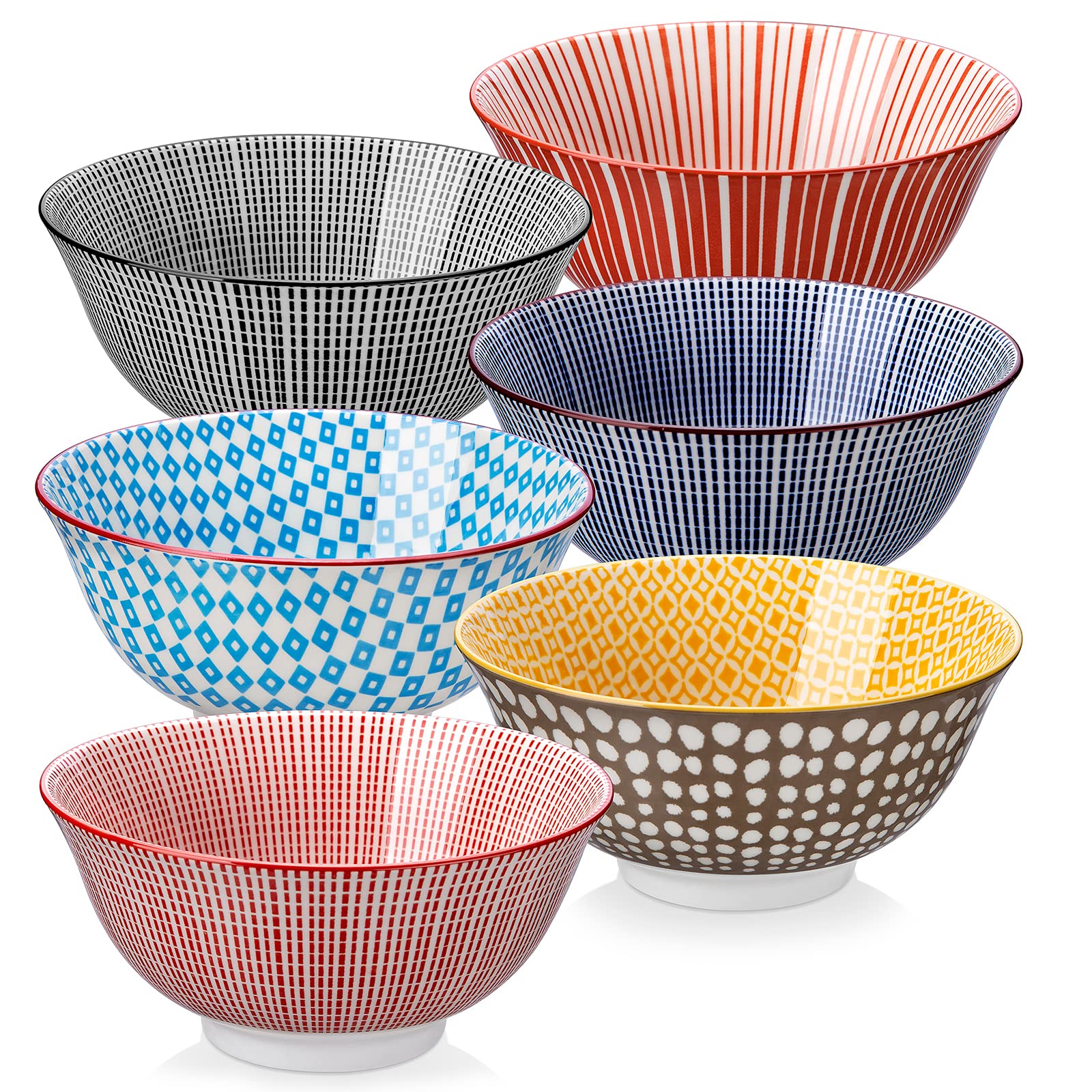 vancasso Ceramic Cereal Bowls, Colorful Salad Bowl, 720ml Stackable Soup Bowls, Chip & Crack Resistant Bowl Set of 6, Japanese Style