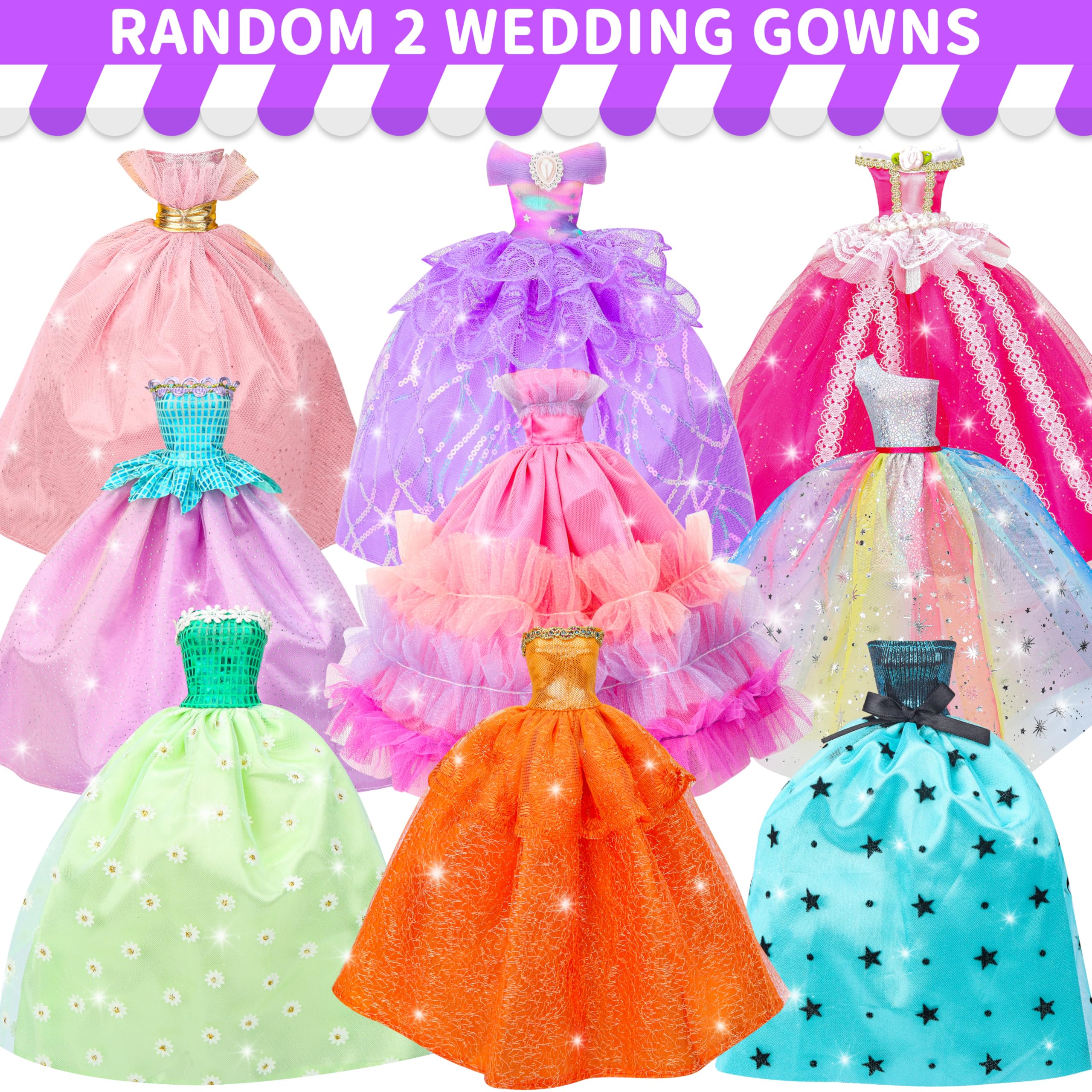 90 Pcs Doll Clothes and Accessories,2 Wedding Gowns 2 Evening Dresses 6 Fashion Dresses 4 Set Casual Outfit Top and Pant 2 Swimsuit,20 Hanger 10 Shoe 41 Accessories Toys for Girls Kid Gift