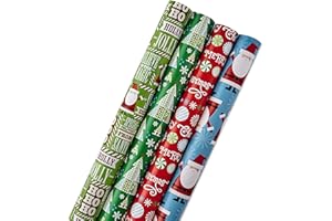 Hallmark Reversible Quad Pack Wrapping Paper (Santa & Trees, 4 Gift Wrap Rolls)