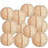 Hortsun 12 Pcs Print Burlap Paper Lanterns Round Chinese Paper Lanterns Farmhouse Boho Classroom Decor Home Sweet Classroom Birthday Party Ceremonial Event (8/10 Inch)