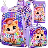 AGSDON 3PCS Backpacks for Girls, 16" Elementary Kids Backpack Preschool School Bookbags and Lunch Box
