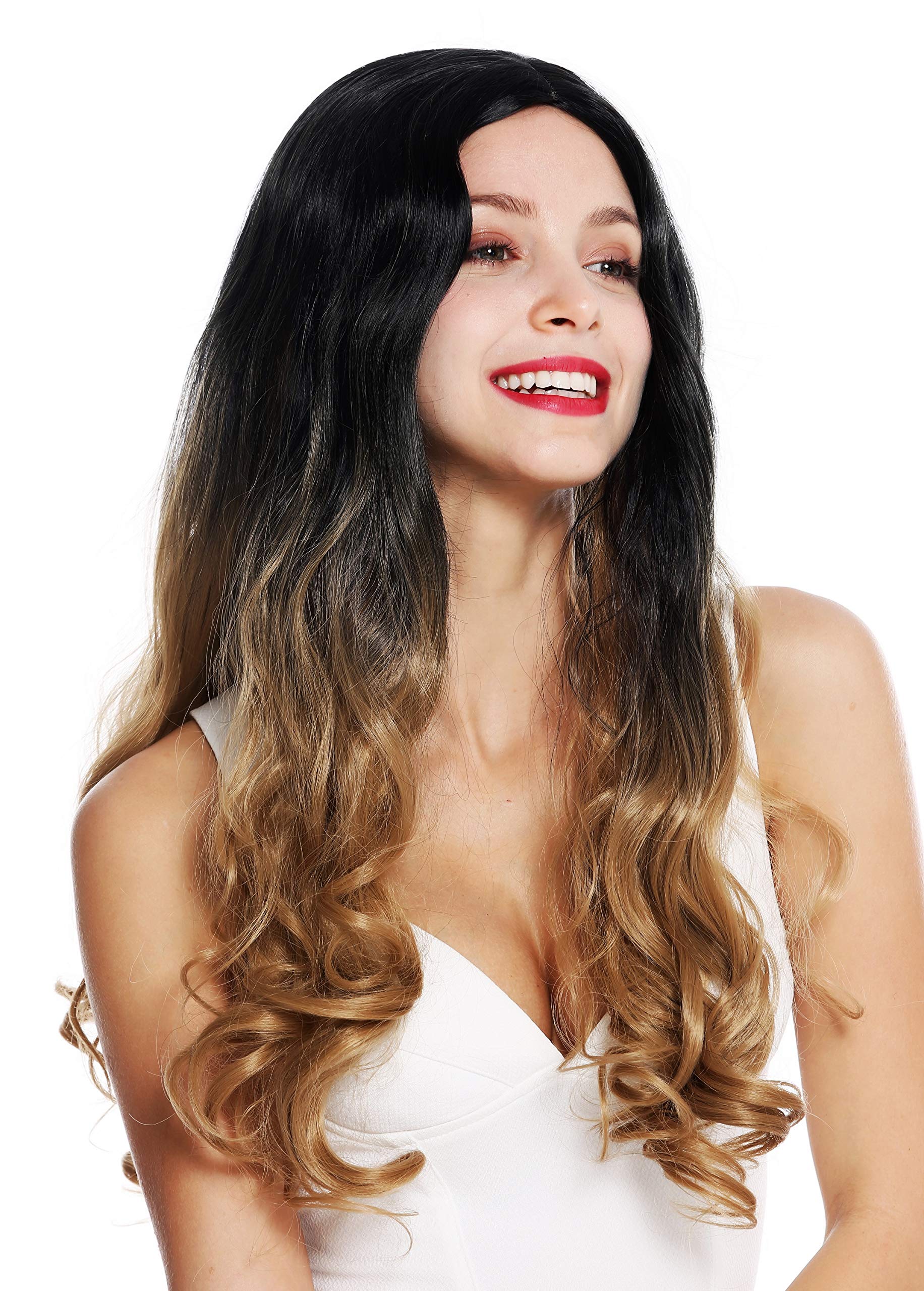 WIG ME UP - ZM-1692 women's quality wig long voluminous wavy curly middle parting ombre blonde black hairline