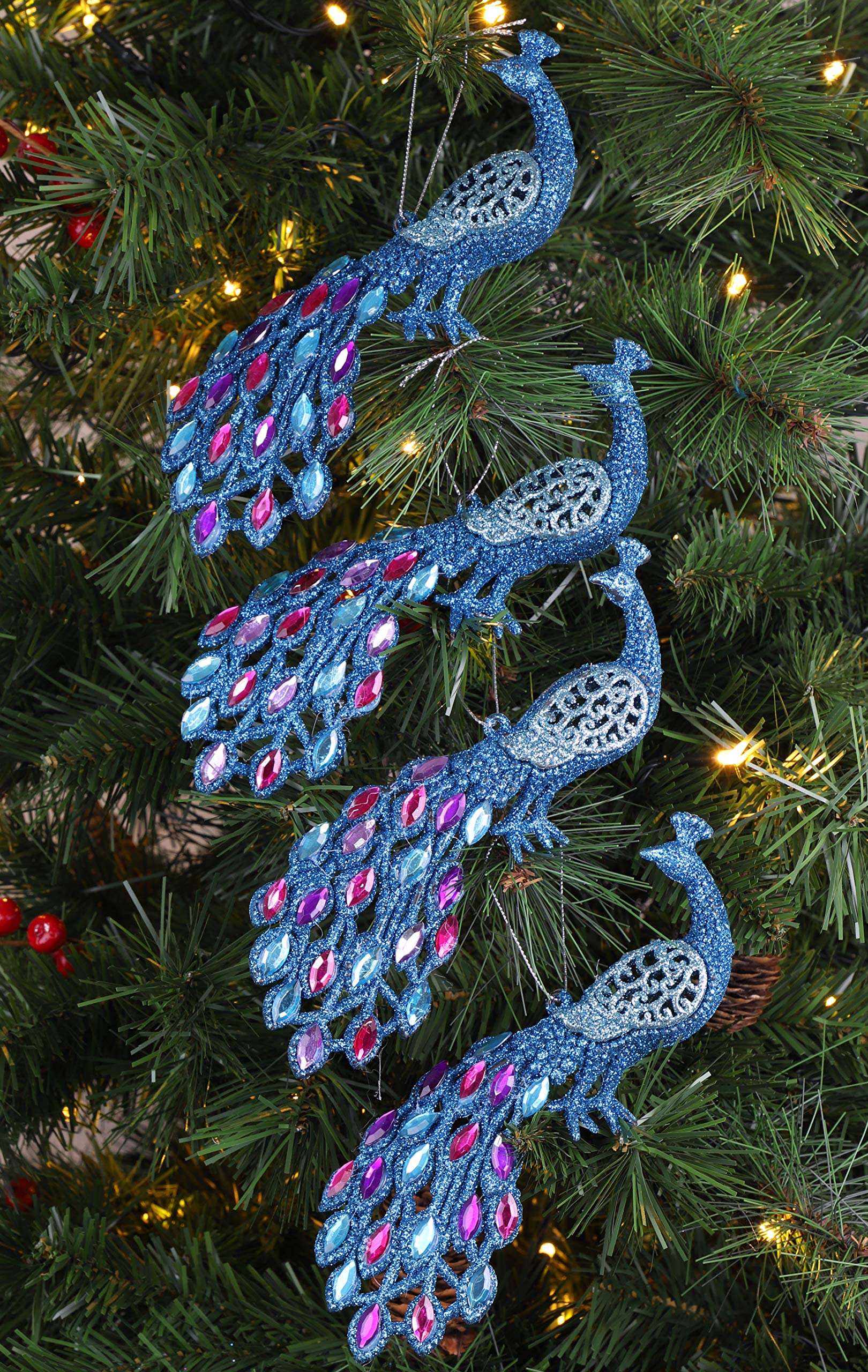 Christmas Concepts® 200mm (8") Peacock Decoration With Jewelled Tail - Luxury Christmas Tree Decorations (Turquoise Beaded, Pack of 4)