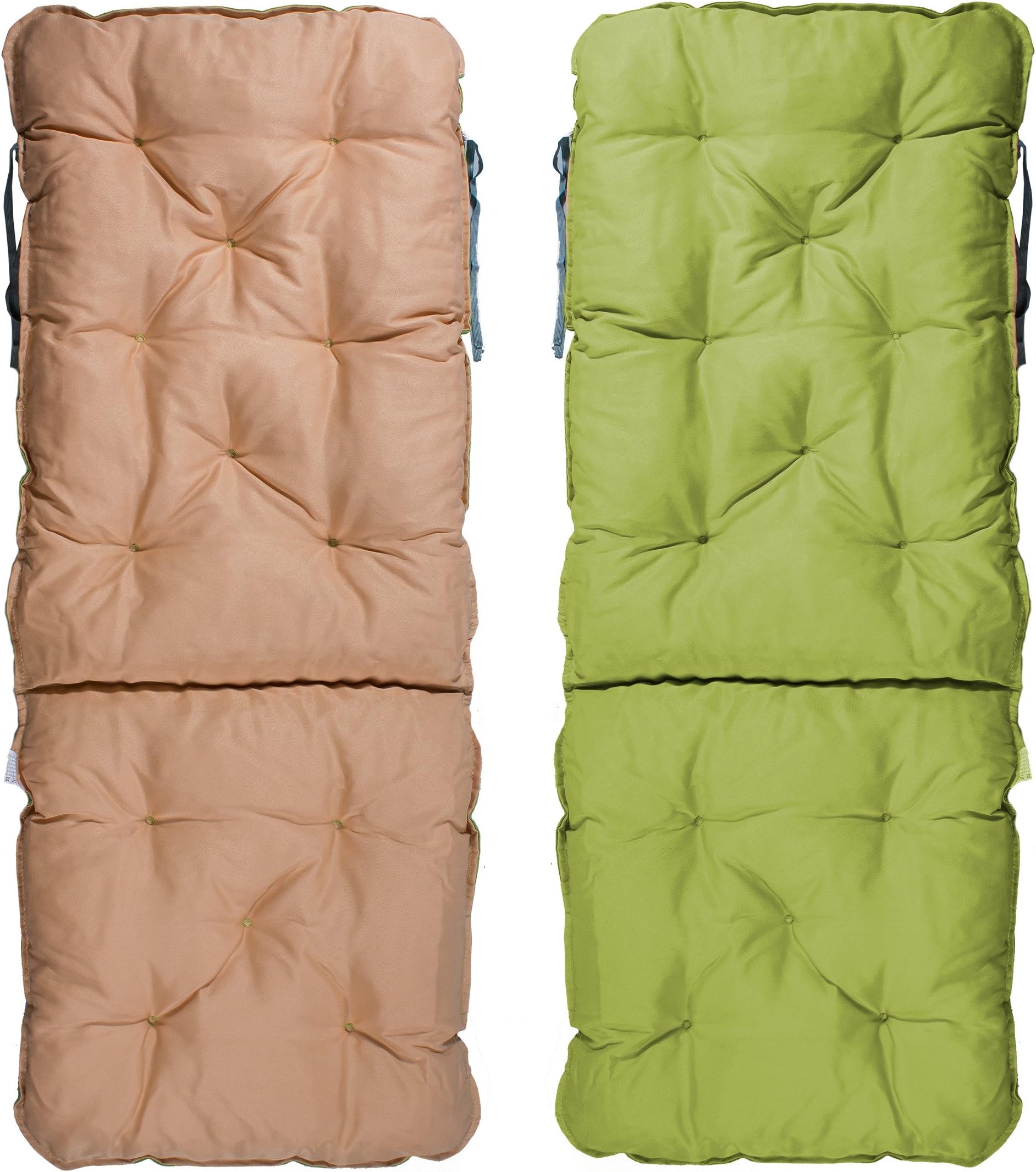 Meerr Weh Seat Pad with Back Cushion for High-Backed Recliner Chair Garden Chair with Cushion Seat and Back Ribbon 120 x 50 cm Reversible Chair Cushion Green Reversible Cushion Beige Set of 2