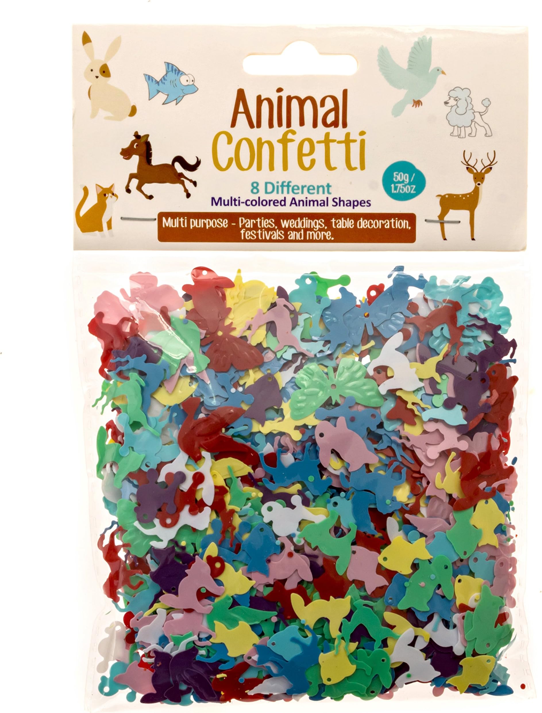 Confetti Kings Animal Shaped Confetti Multicolored | in 8 Different Animal Shapes | Great for Parties, Arts & Crafts, Festivals | 1.75oz/50g