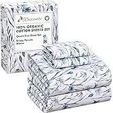 RUVANTI 100% Organic Cotton Sheets Queen Size, Percale Weave, GOTS Certified, 4-Piece Set, Deep Pocket 15", Crisp & Breathable, Soft Durable Bedding, Sábanas Algodón Orgánico – Daisy Bud