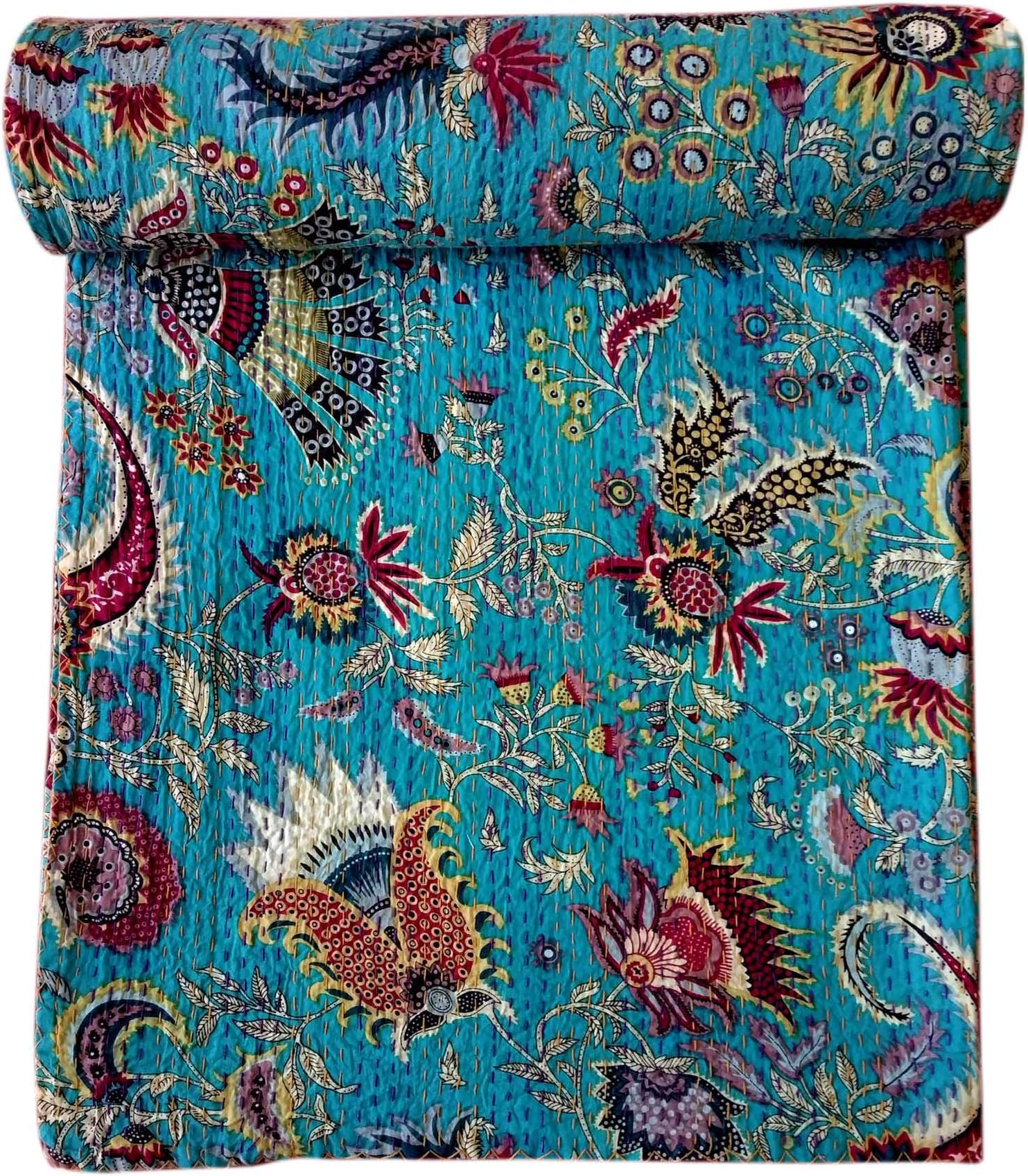 Kirti Textile and Handicraft Handamde Kantha Bed Cover Mukut Kantha Coverlet Queen Kantha Quilt Cotton Kantha Bedspread