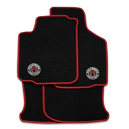Eight Tec Handelsagentur ETQ300WOB0032 Fußmatten mit Bestickung Wolfsburg Edition Velours Schwarz in Rot