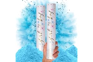 PrimePure Gender Reveal Confetti Cannon - Biodegradable Powder Cannons Smoke Bomb - Blue, 2 Pack - Party Poppers Baby Blue Confetti Popper for Baby Boy Gender Reveal Party