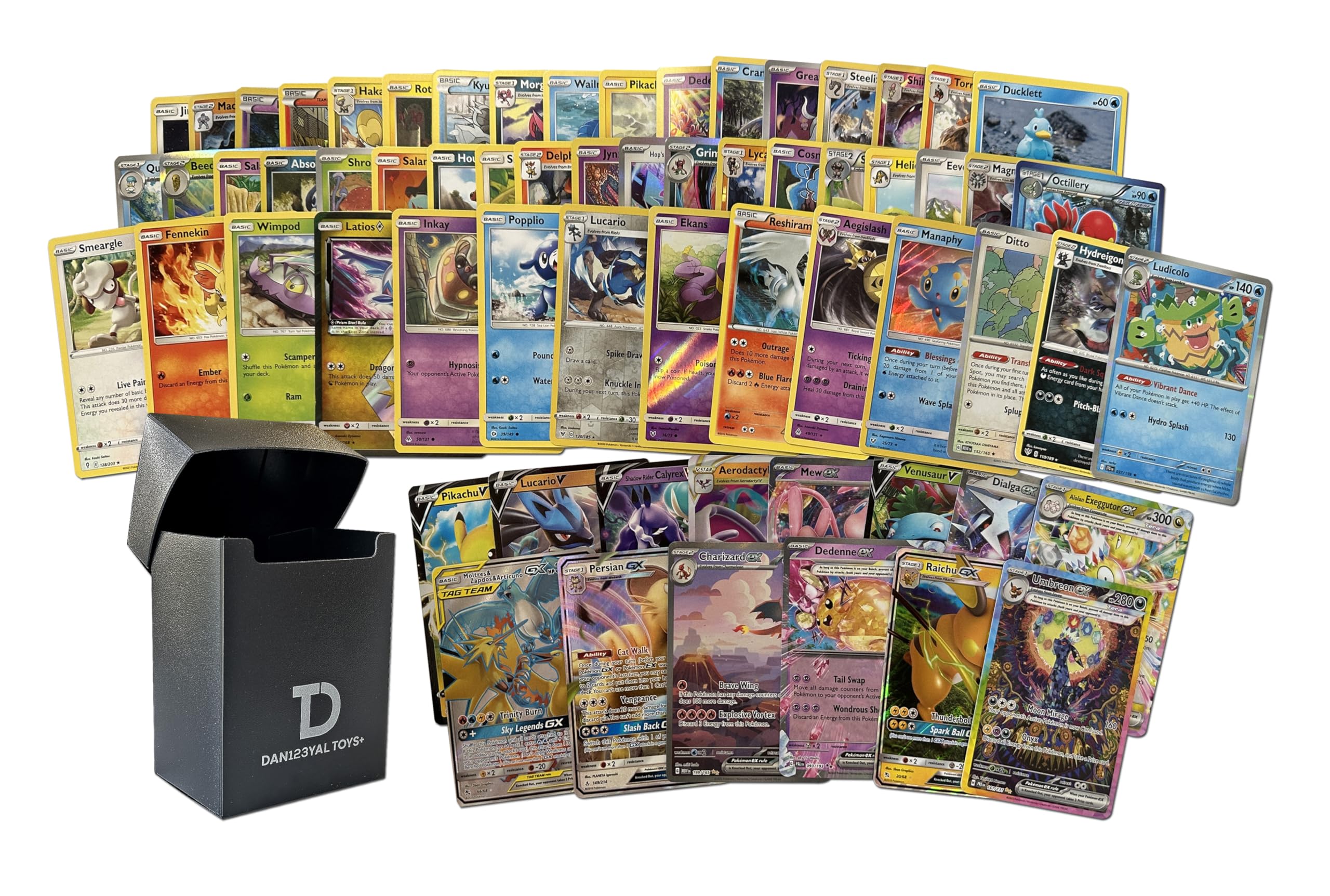 Pokémon Compatible 100 Card Lot with 3 Legendary Ultra Rare Cards Bundle- with Dan123yal Deck Box Included