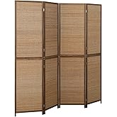 HOMCOM Room Divider, 6 FT Tall Folding Privacy Screen, 4-Panel Boho Brown | Hand-Woven Bamboo Wall Partition, Portable Freestanding Wall Divider, Room Separation, Bedroom, Home Office