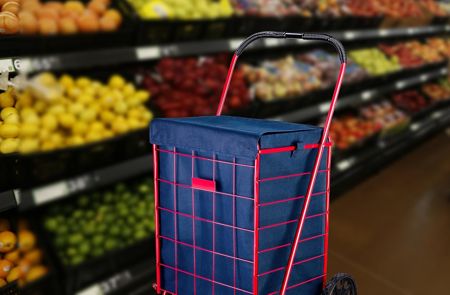 Shopping Cart Liner - 18" X 15" X 24" - Square Bottom Fits Snugly Into a Standard Shopping Cart. Cover and Adjustable Straps for Easy and Secure Attachment. Made from Waterproof Material, Navy Blue: Kitchen & Dining