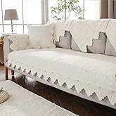 XSlive Cotton Embroidery Couch Sofa Cover Leaf and Floral Pattern Nonslip Quilted Furniture Protector Slipcover for Dogs, Children, Pets Sofa Slipcover Machine Washable (Cream,28"x28")