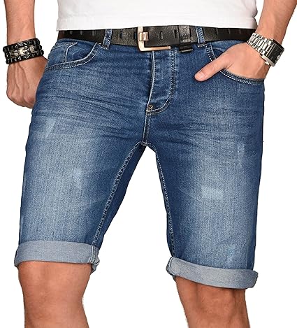 A. Salvarini Herren Designer Jeans Short Kurze Hose Slim Sommer Shorts Bermuda
