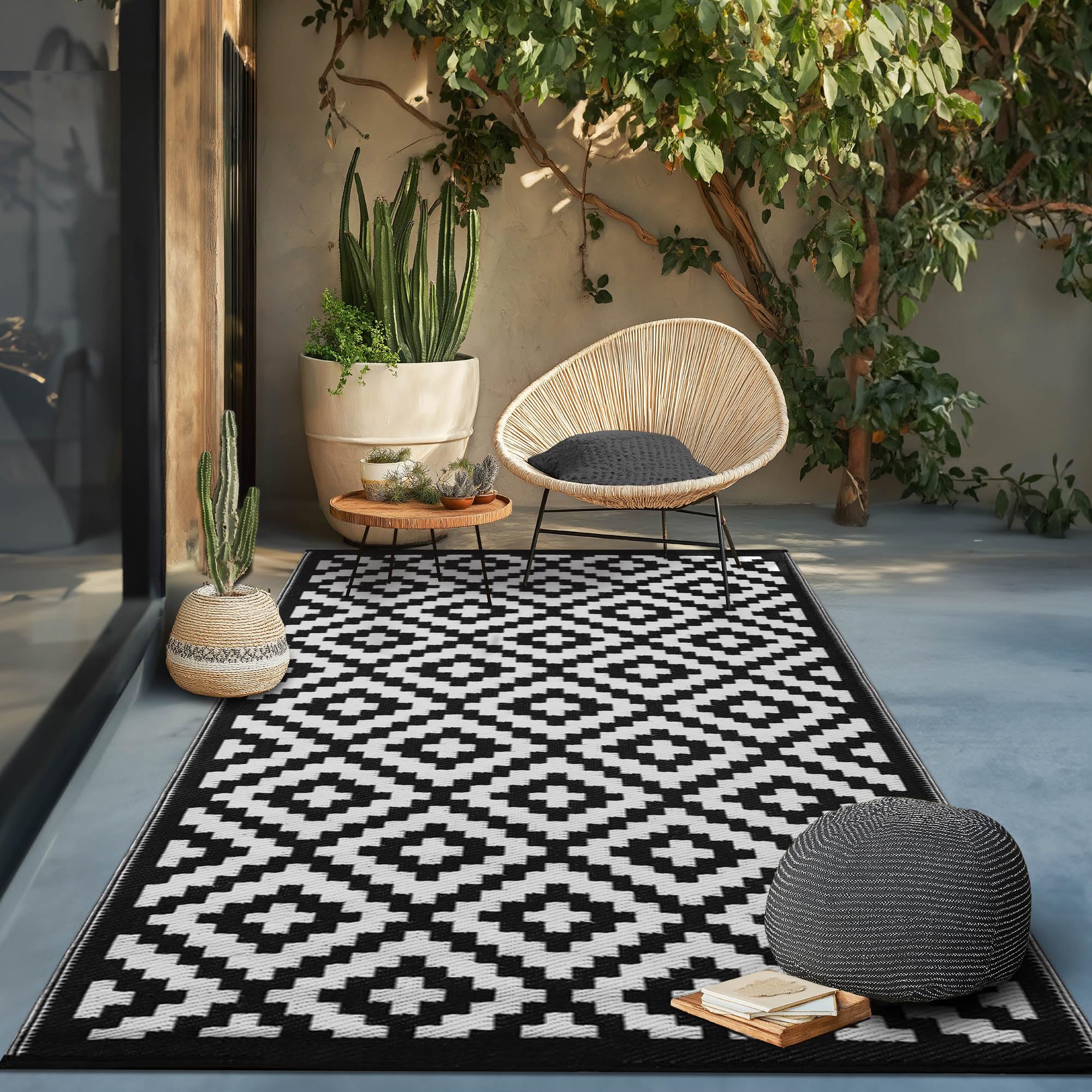 Green Decore Reversible Outdoor/Indoor Recycled Plastic Rug | Perfect for Garden, Patio, Picnic, Decking |Mildew, UV, Stain And Water Resistant| Nirvana Black/White 120x180 cm โ image 1
