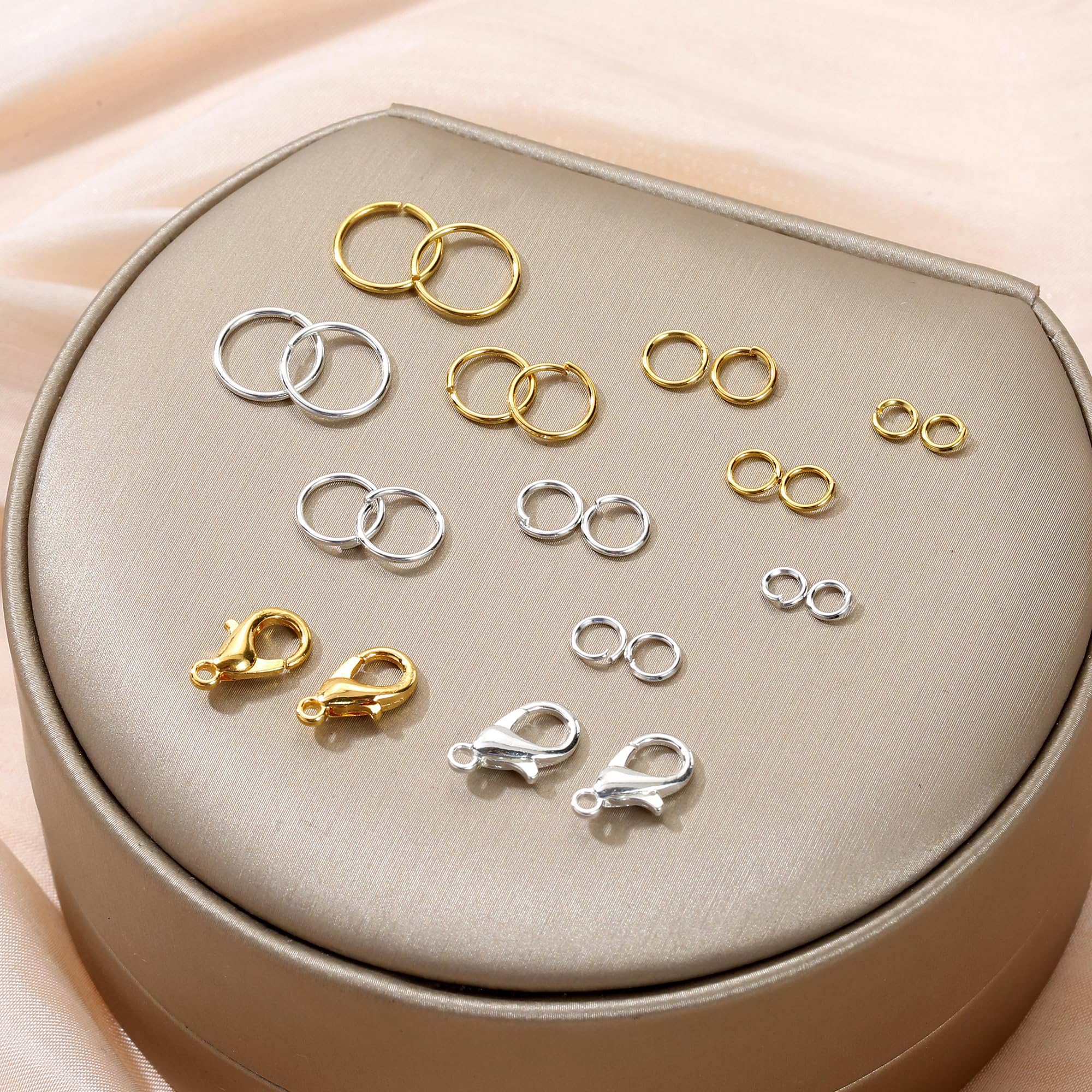5 Sizes Silver and Gold Open Jump Rings, 500PCS O Rings and Lobster Clasps, Small and Large Jump Rings for Jewelry Making and Keychains
