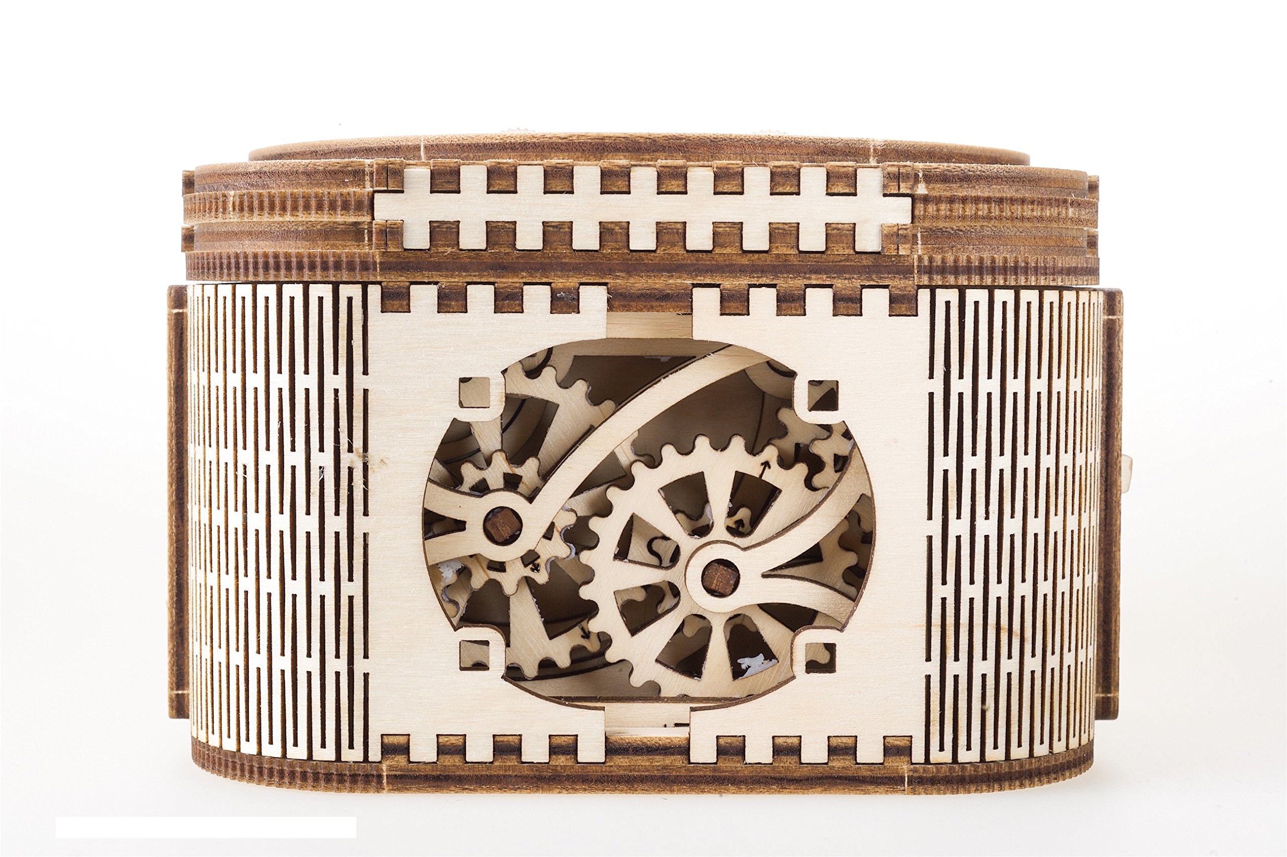 UGEARS Treasure Box 3D Puzzle - Mechanical Wooden Model Kits for Adults to Build - Puzzle Box Building Set with Secret Lock Wood Jewelry Boxes - 3D Wooden Puzzles for Adults Craft Kit Gift - 190 Pcs