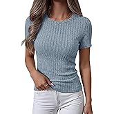 ANRABESS Womens Tops Short Sleeve Crewneck Shirts Slim Fit Ribbed Knit Lightweight Sweater 2026 Summer Dressy Casual T-Shirts