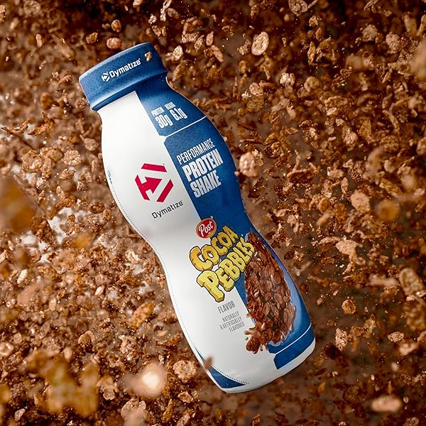 DYMATIZE PROTEIN SHAKE, COCOA PEBBLES, 30G PROTEIN, MEAL REPLACEMENT OR PRE-WORKOUT DRINK, ON-THE-GO BREAKFAST, 6.1G BCAAS, NO ADDED SUGAR, GLUTEN FREE, READY TO DRINK, 11.5 FL OZ