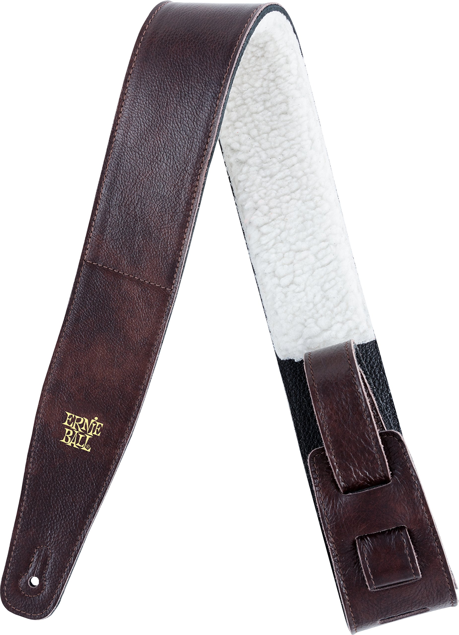 Ernie Ball 2.5 Inch Adjustable Italian Leather Strap with Fur Padding - Chestnut
