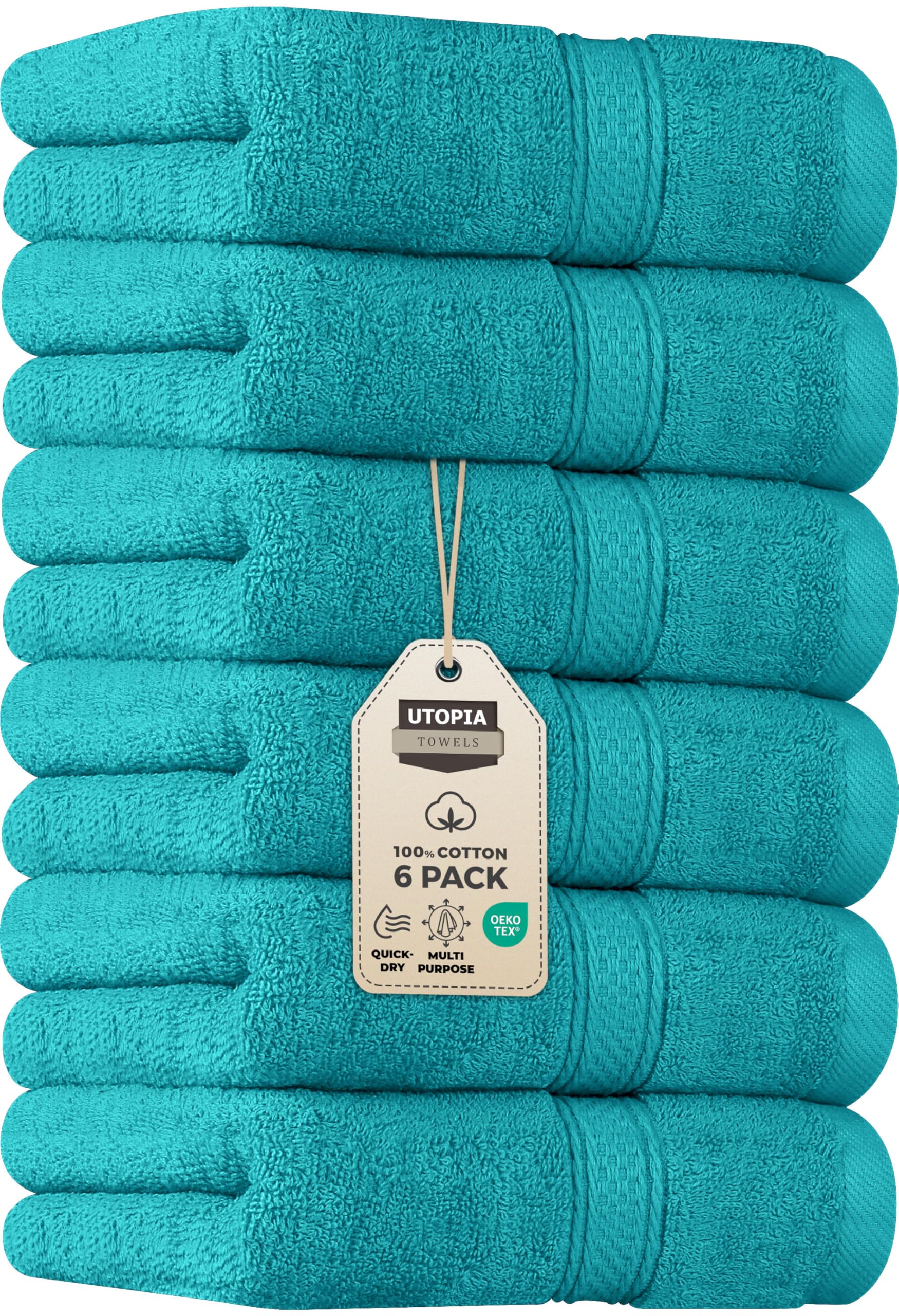Utopia Towels - Premium Hand Towels - 100% Combed Ring Spun Cotton, Ultra Soft and Highly Absorbent, Extra Large Thick Hand towels 41 x 71 cm, Hotel & Spa Quality Hand Towels (6-Pack) (Turquoise)