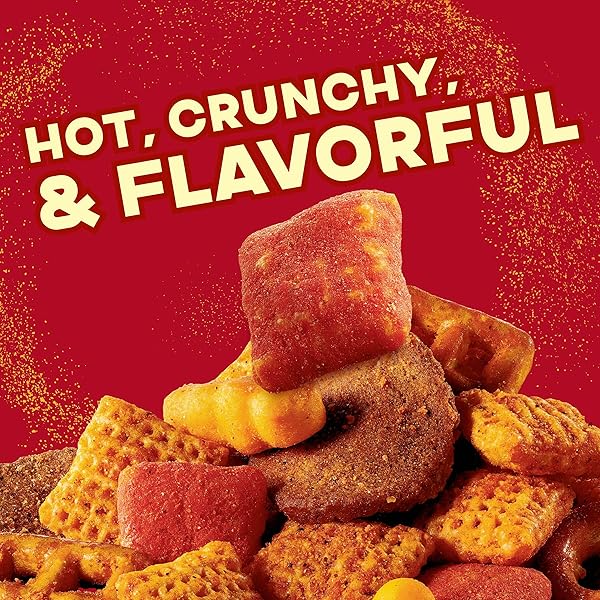 CHEX MIX HOT AND SPICY SNACK MIX, SAVORY SNACK BAG, 8 OZ