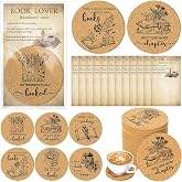 Hushee 12 Sets Library Card Coasters Book Lover Vintage Theme,Round | Librarian Gifts for Women, Book Club Party Favors, Creative Office Table Decor, Retro Due Date Card Style Drink Mat