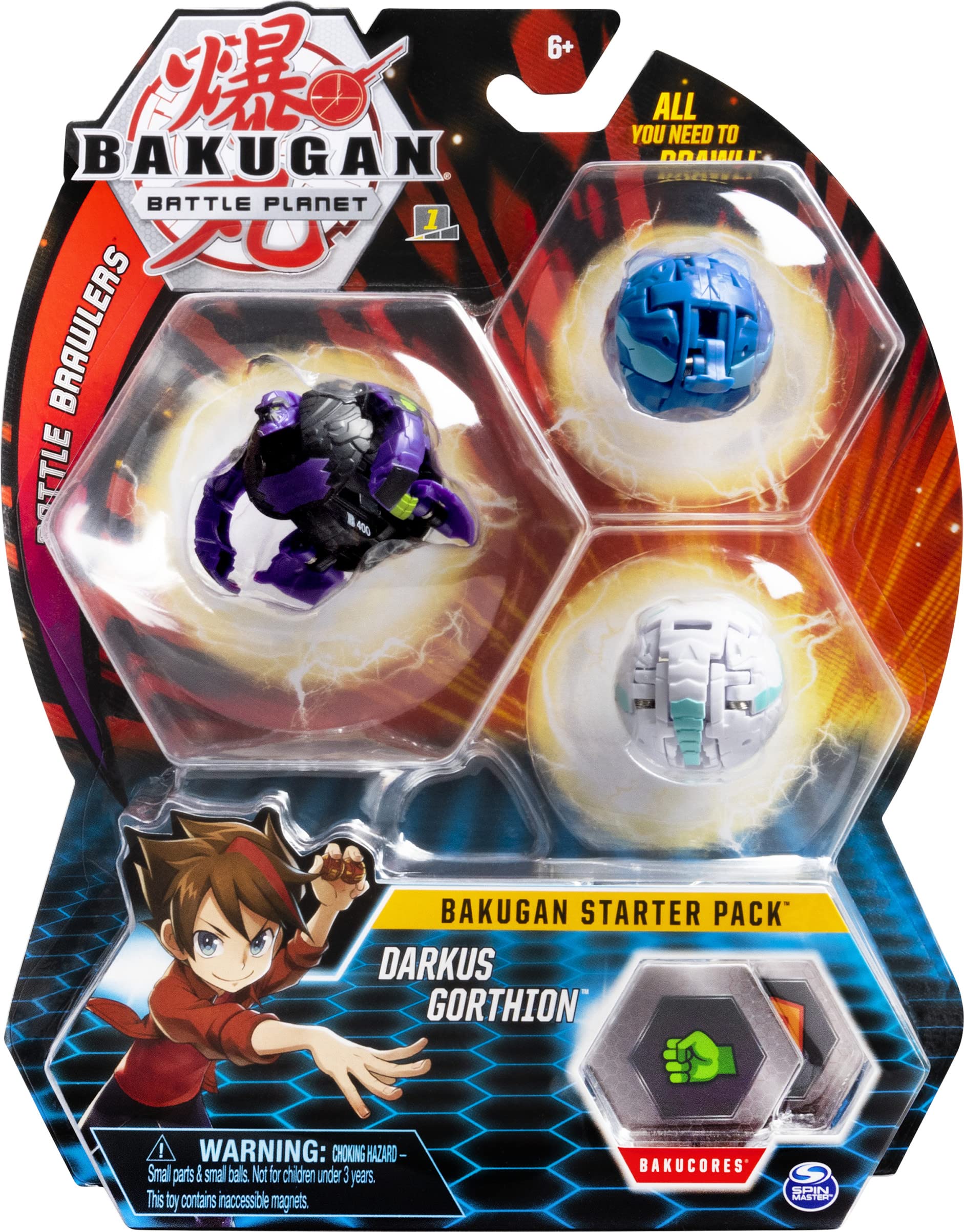 Bakugan Starter Pack 3-Pack, Darkus Gorthium, Collectible Transforming Creatures, for Ages 6 and Up