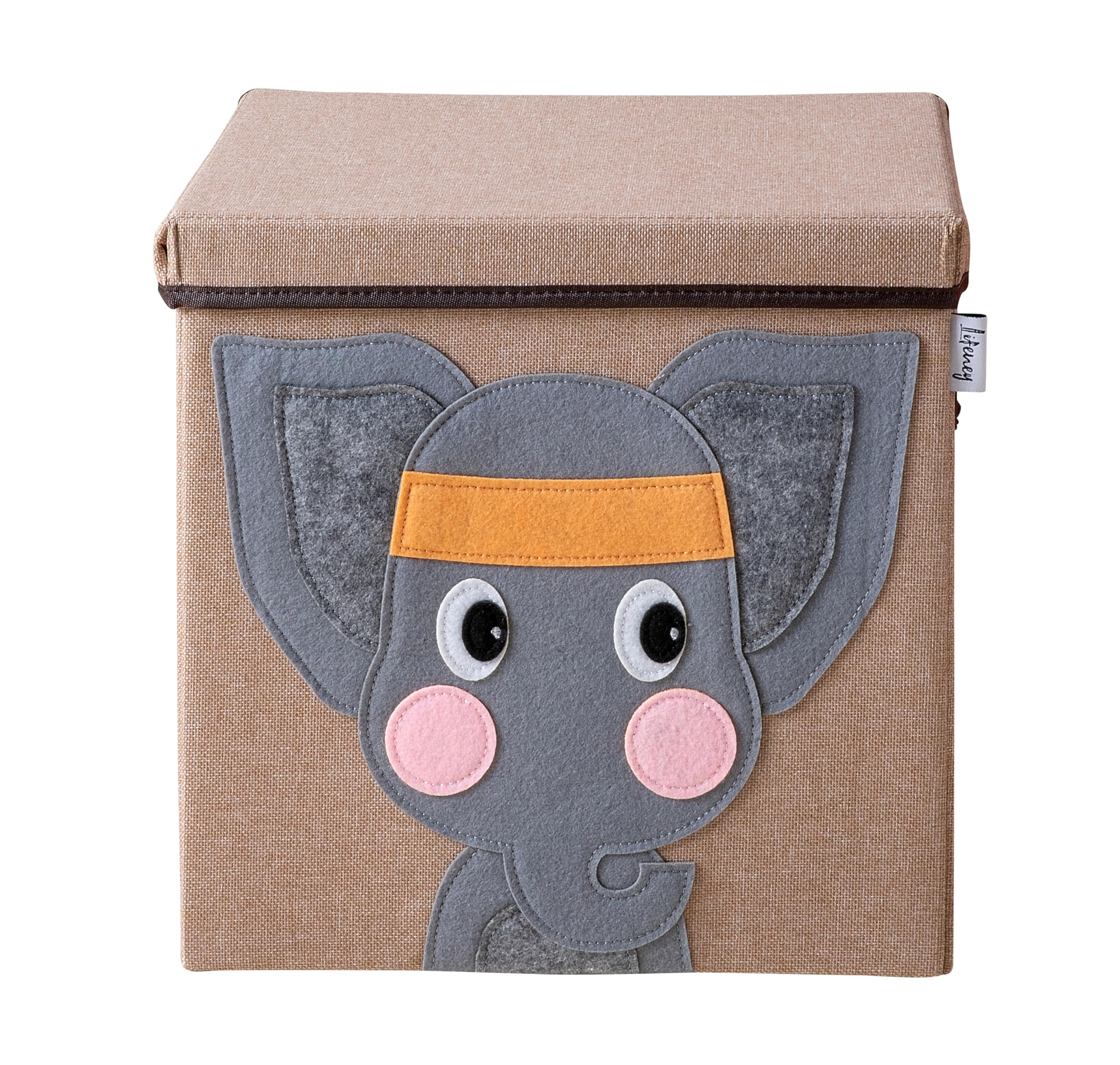 LIFENEY Storage Box with Lid and Elephant, Toy Box with Animal Motif, Suitable for Cube Shelves, Organiser Box for the Children's Room, Storage Basket Children