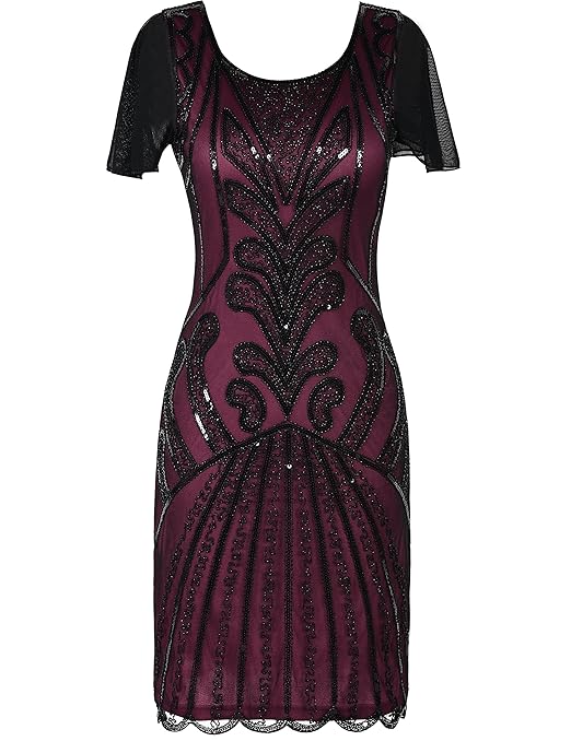 PrettyGuide Damen 20er Jahre Charleston Kleid Kurzarm Pailletten Gatsby Kleid