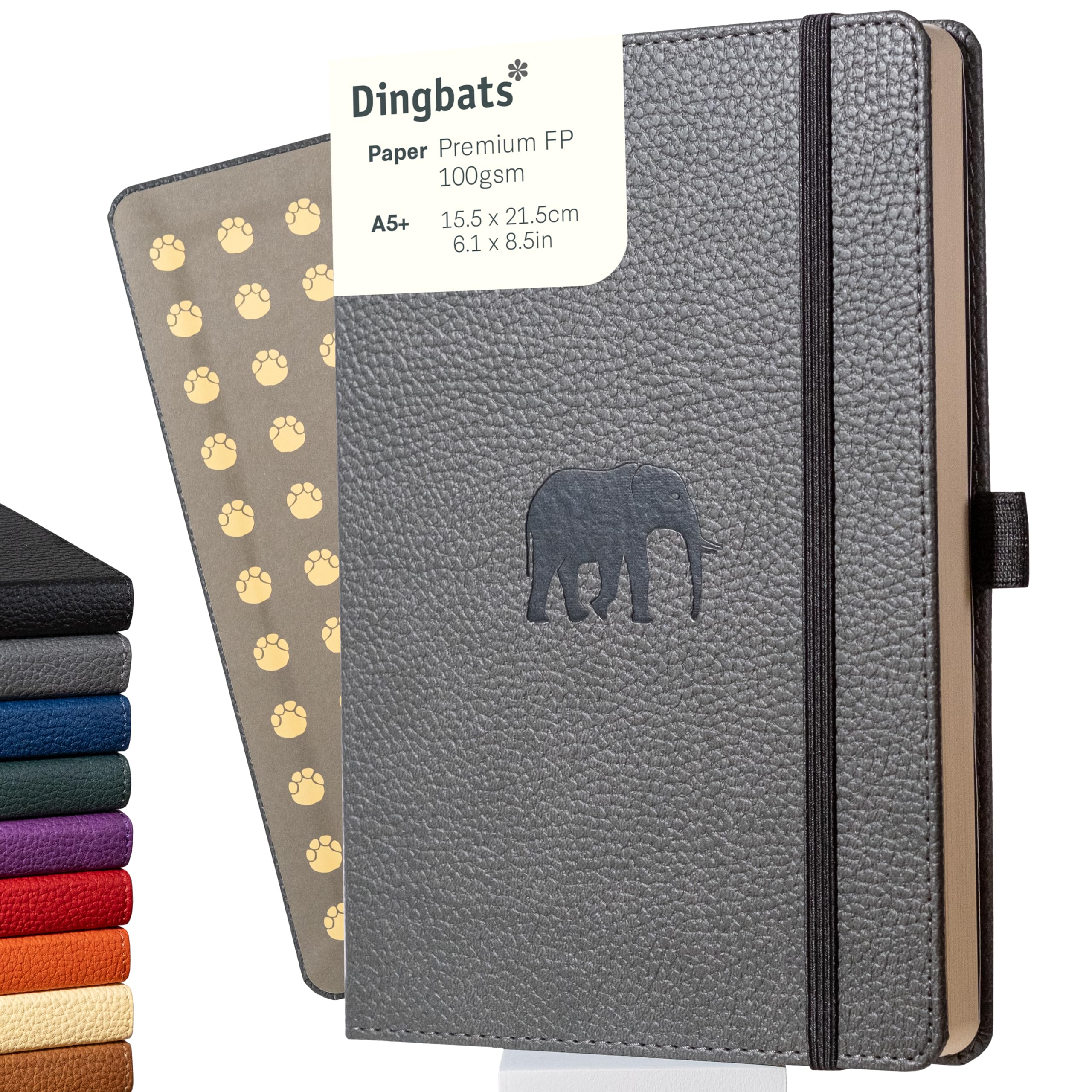 Dingbats* Wildlife Squared Journal Notebook A5 - Vegan Leather Hardcover - Ideal for Work, Travel, Writing - with Pocket, Elastic Closure & Bookmark