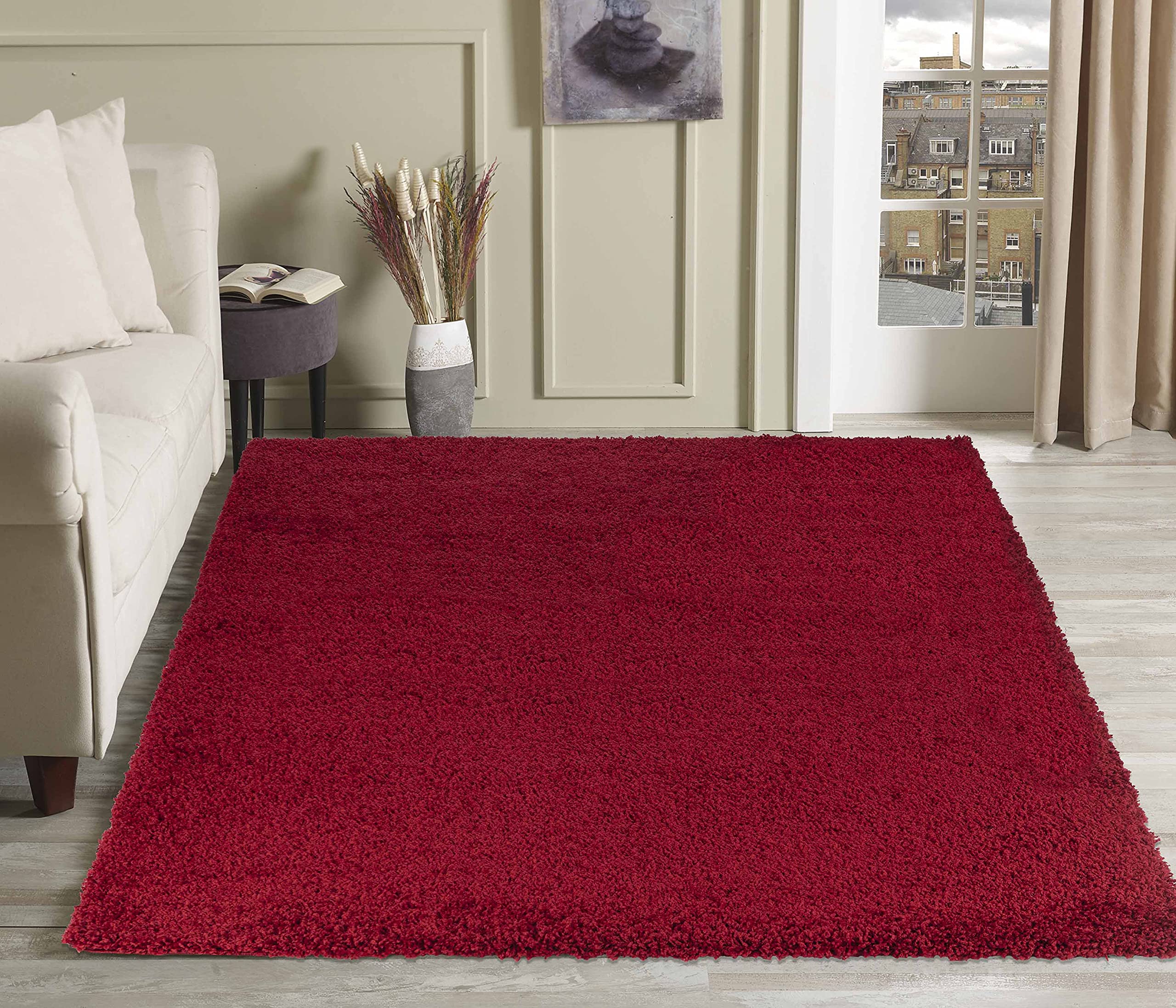 Serdim Rugs Living Room Shaggy Area Rugs, Polypropylene, RED, 120x170cm(4'x5'6)