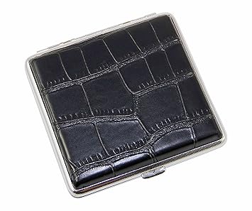 ATTUY Zigarettenetui Luxus Hamburg für 20 Zigaretten, Schwarz-Silber Metall