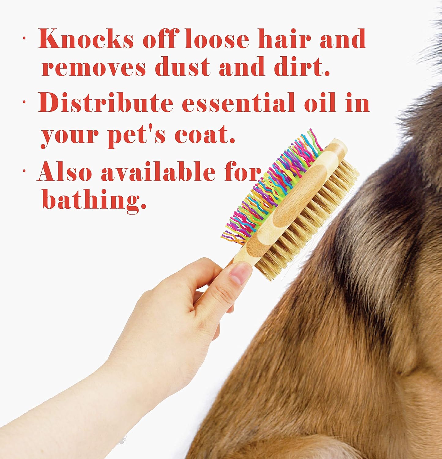 Double-Sided Pet Brush for Grooming & Massaging Dogs, Cats & Other Animals – Fur Detangling Pins & Coat Smoothing Slicker Bristles, Double the Brushing Groom Power In One Tool, Bamboo Handle: Beauty