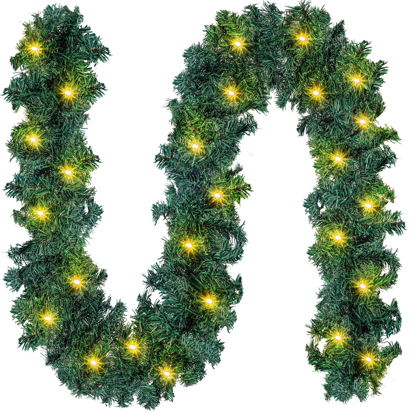 Photo 1 of *** NO LIGHTS *** Lyrow 9 ft Christmas Garland with 50 LED Light Battery Operated String Light Waterproof Lighted Outdoor Christmas Garland for Stair Mantle Fireplace Front Porch Indoor, Warm White(1 Pcs)